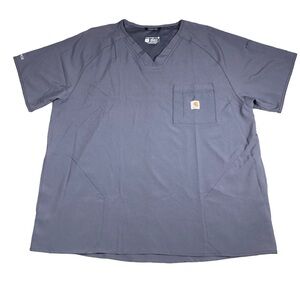 Carhartt Force Scrub Top Mens XL Gray Vented Modern Fit Po V-Neck Pocket Stretch